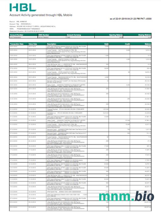 Pakistan HBL rachunek za media Word i szablon PDF